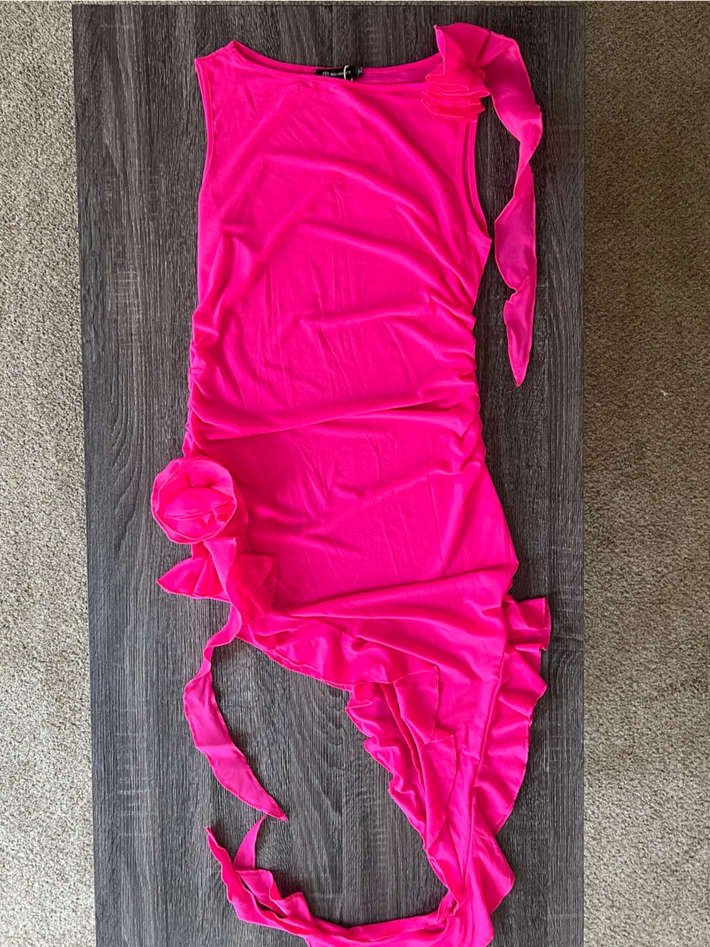Bella Barnett Fuchsia Asymmetrical Ruffle Mesh Dress | Size XL